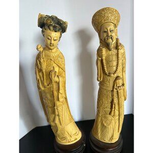 Handcrafted Oriental Resin Figurines Set Of Two Large Vintage Collectible